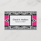 印象的なホットピンクブラックアールデコシェブロンパターンB 名刺 (正面)