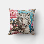 印象的なユキヒョウの視線とピンクの牡丹 クッション (裏面)