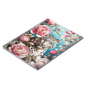 印象的なユキヒョウの視線とピンクの牡丹 ノートブック (左側)