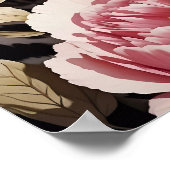 印象的なユキヒョウの視線とピンクの牡丹 ポスター (角)