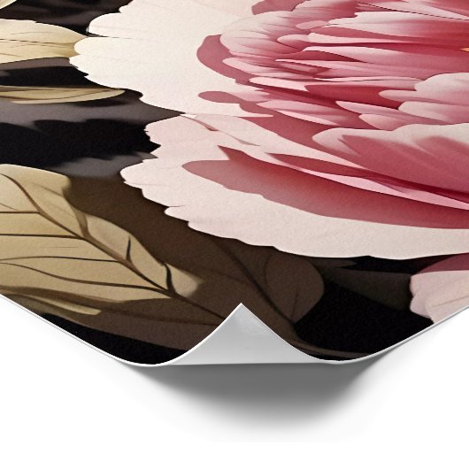 印象的なユキヒョウの視線とピンクの牡丹 ポスター (角)