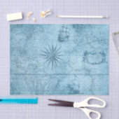 印象的なヴィンテージスタイルブルーマップと船舶 薄葉紙 (クラフト)