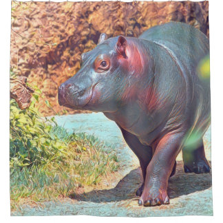 印象的な動物 – Hippo シャワーカーテン