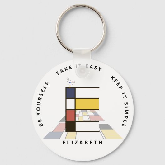 印象的な新可塑主義アートモノグラム。文字E キーホルダー (正面)