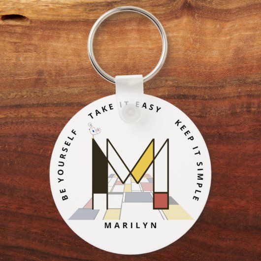 印象的な新可塑主義アートモノグラム。文字M キーホルダー (正面)