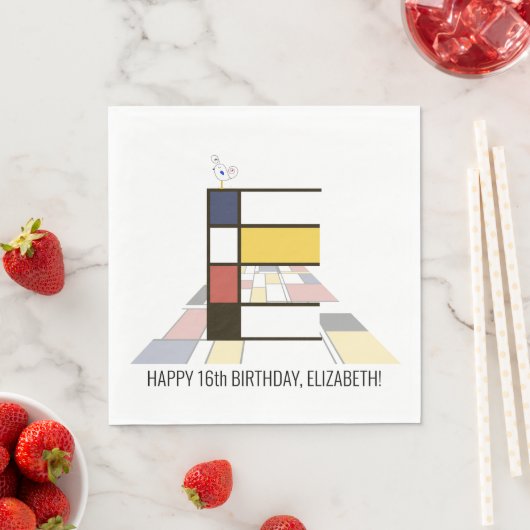 印象的な新可塑性スタイルモノグラム。文字E スタンダードランチョンナプキン (インサイチュ)