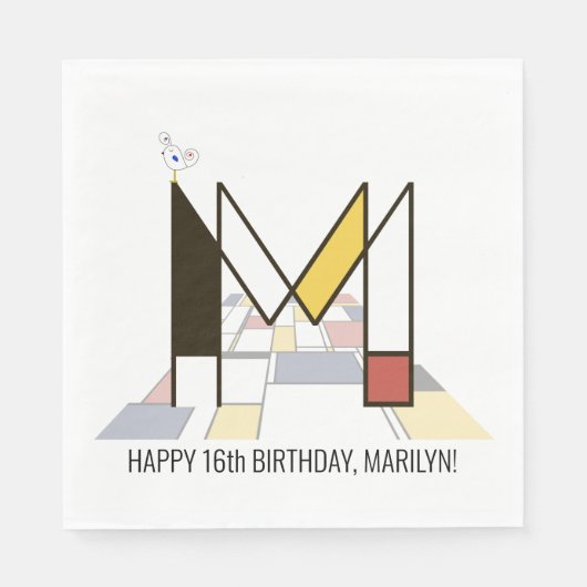 印象的な新可塑性スタイルモノグラム。文字M スタンダードランチョンナプキン (正面)