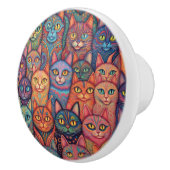 印象的な猫とカラフルサイケデリック猫 セラミックノブ (右)