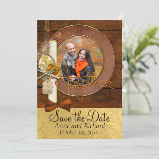 印象的な秋の結婚式写真の日付を保存 セーブザデート (スタンド正面)