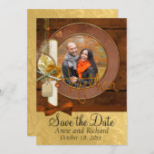 印象的な秋の結婚式写真の日付を保存 セーブザデート (正面/裏面)