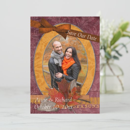 印象的な秋の結婚式写真の日付を保存 セーブザデート (スタンド正面)