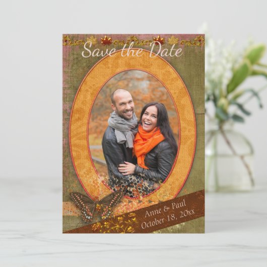 印象的な秋の結婚式写真の日付を保存 セーブザデート (スタンド正面)