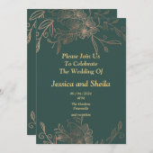 印象的な結婚式招待状、エメラルドグリーン 招待状 (正面/裏面)