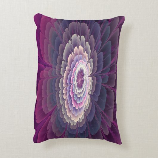 印象的な花カラフル抽象芸術フラクタルアートピンク アクセントクッション (裏面(縦))