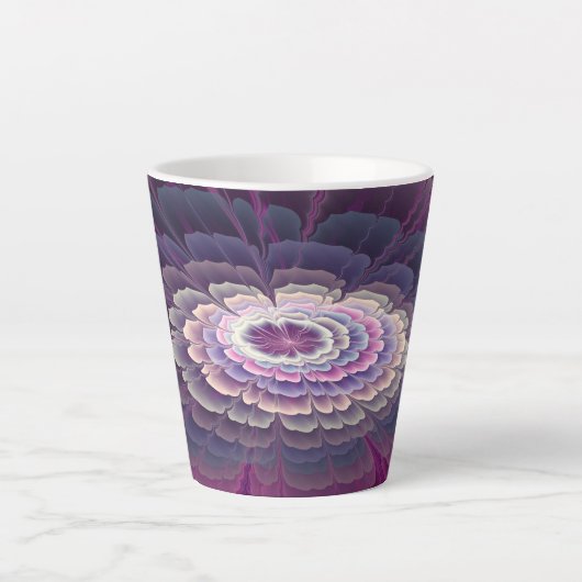 印象的な花カラフル抽象芸術フラクタルアートピンク カフェラテマグ (正面)