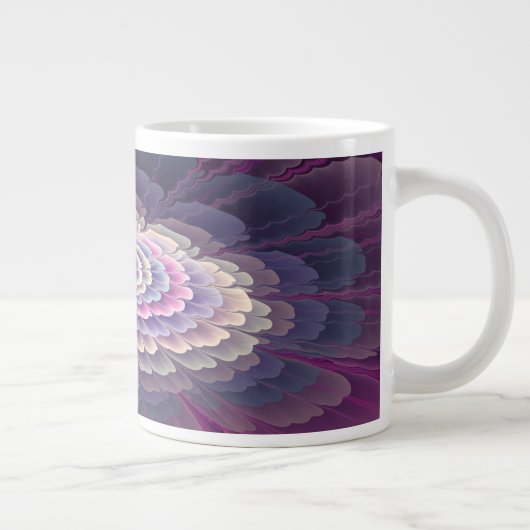 印象的な花カラフル抽象芸術フラクタルアートピンク ジャンボコーヒーマグカップ (右)
