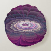 印象的な花カラフル抽象芸術フラクタルアートピンク ラウンドクッション (裏面)