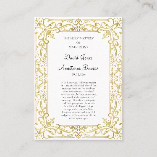印象的な装飾金フレームの結婚式の祈りカード プレイスカード (正面)