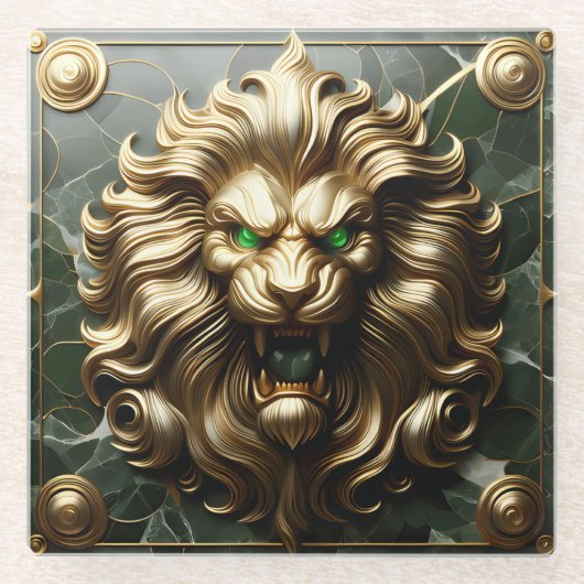 印象的な詳細のリーガルゴールデンライオン ガラスコースター (正面)