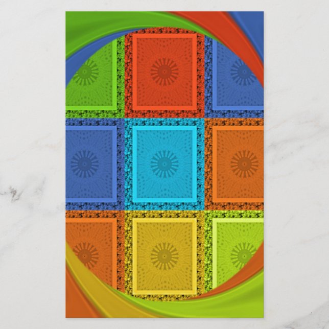 印象的な赤い黄金の緑の市松模様にスパイラルアート (正面)