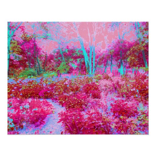 印象的な赤とピンクの庭園風景 ポスター (正面)