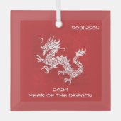 印象的な赤と白辰年 ガラスオーナメント (正面)