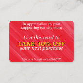 印象的な赤の割引カード 割引カード (裏面)