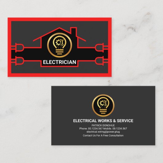印象的な赤の電気ホーム回路 名刺 (正面/裏面)