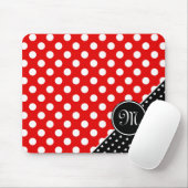 印象的な赤、黒と白の水玉模様モノグラム マウスパッド (マウス)