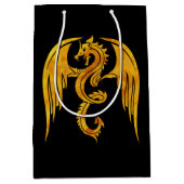 印象的な金ゴールドと黒い神話のドラゴン ミディアムペーパーバッグ (正面)