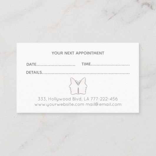 印象的な銀箔ガールエレガント顔蝶 名刺 (裏面)