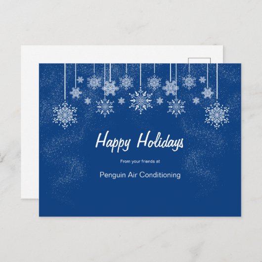 印象的な青と白のビジネスのクリスマス ポストカード (正面/裏面)