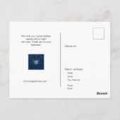 印象的な青と白のビジネスのクリスマス ポストカード (裏面)