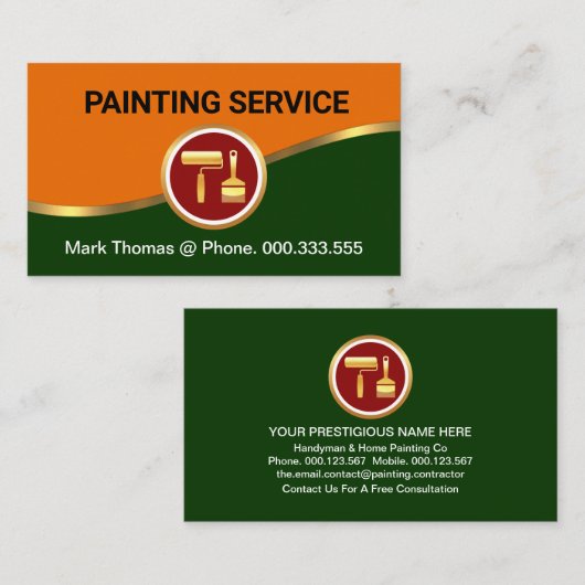 印象的な黄絵を描緑の波 名刺 (正面/裏面)