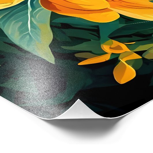 印象的な黄色の花と黒 フォトプリント (角)