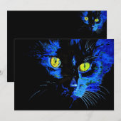 印象的な黄色芸術的Eを持つ黒猫ポートレート (正面/裏面)