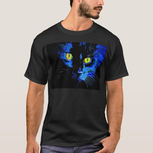 印象的な黄色芸術的Eを持つ黒猫ポートレート Tシャツ (正面)