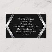 印象的な黒い幾何光沢スタイリッシュ銀 名刺 (裏面)