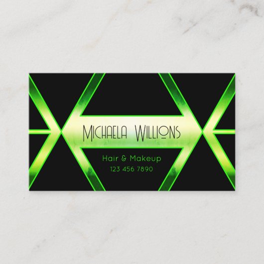 印象的な黒い幾何学的な輝きスタイリッシュ緑 名刺 (正面)
