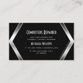 印象的な黒い幾何学的な輝くシルバーとロゴ 名刺 (裏面)