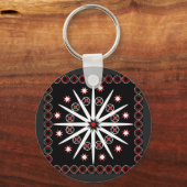 印象的な黒い赤と白パターン(の模様が)ある キーホルダー (正面)