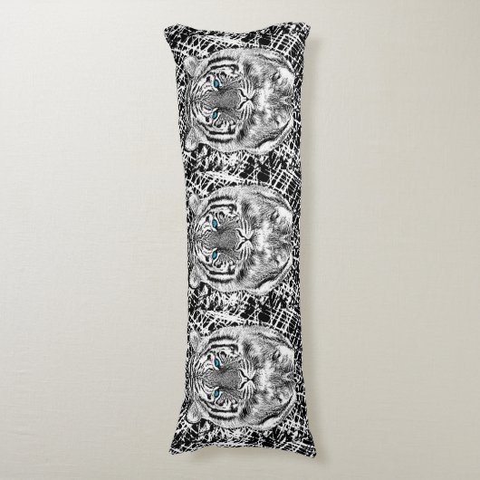 印象的な黒と白の青の目の虎 ボディピロー (正面縦)