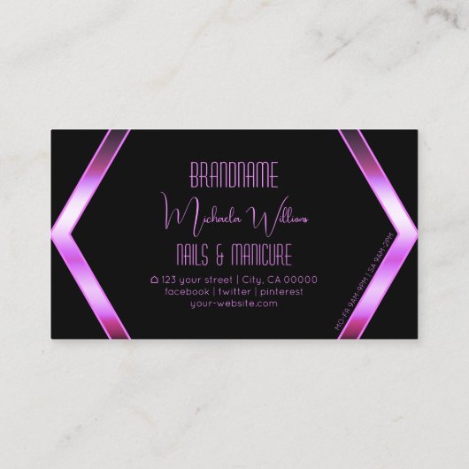 印象的な黒の幾何学的クールピンクパープルきらめく 名刺 (裏面)