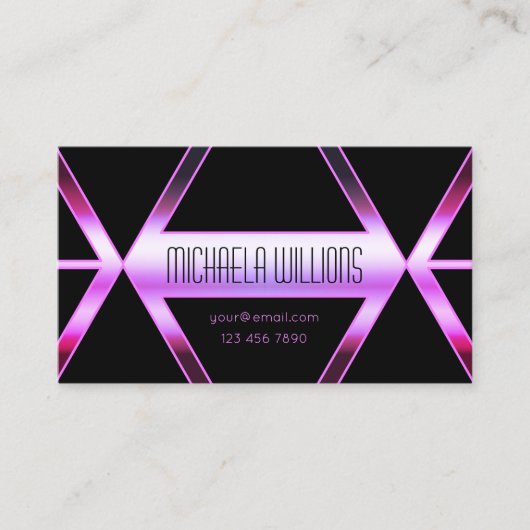 印象的な黒の幾何学的クールピンクパープルきらめく 名刺 (正面)