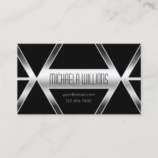 印象的な黒幾何モダン銀眼捕手 名刺 (正面)