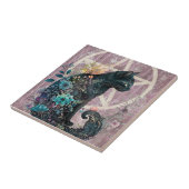 印象的な黒猫の宝石のような星形五角形の花 タイル (側面)