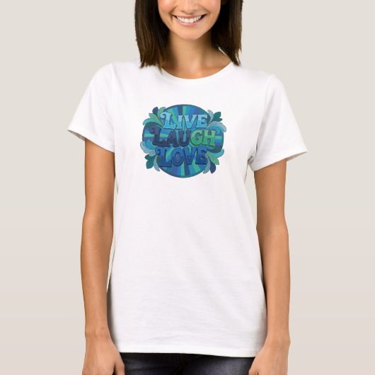 印象的なLIVE LAUGH LOVE 2Dファッションプリント Tシャツ (正面)