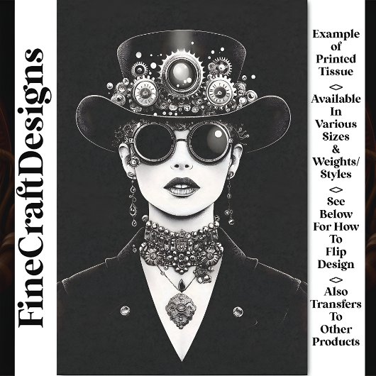 印象的なSteampunk女性のモノクロAC5デコページ 薄葉紙