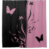 印象的コンテンポラリーな黒とカシミヤのバラピンク シャワーカーテン (正面)