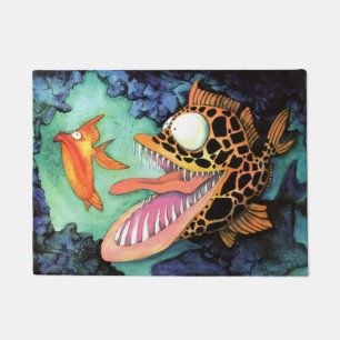 "危ない水"魚の水彩画マイククウィン ドアマット